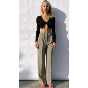Zara wide leg pants Whit Darts High Waist Xsmall Khaki Waist 13"  8372 124